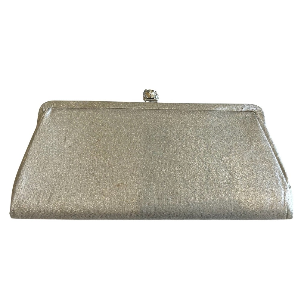 Vintage Champagne Gold Shimmer Frame Clutch Pearl‎ Clasp Evening Bag Metallic